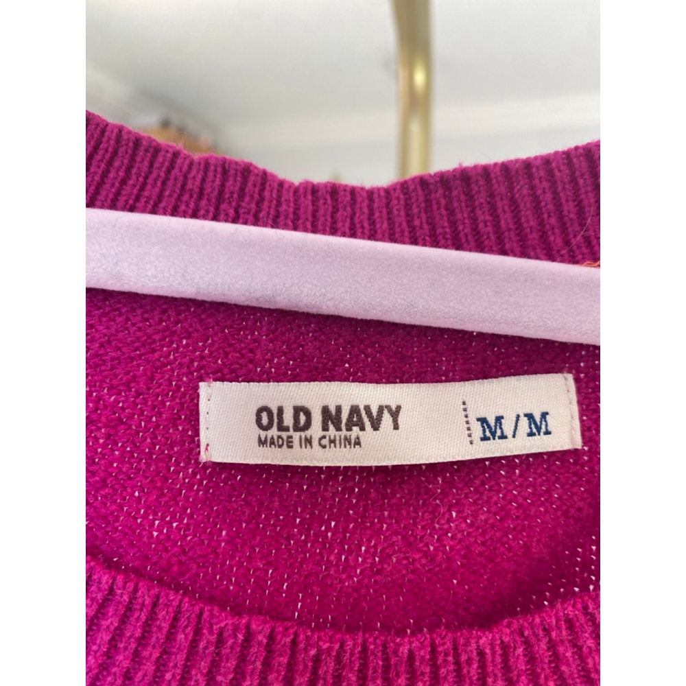 Old Navy Magenta Sweater Contrast Stitch Cotton Athleisure Quiet Luxury Lounge M - Picture 4 of 6